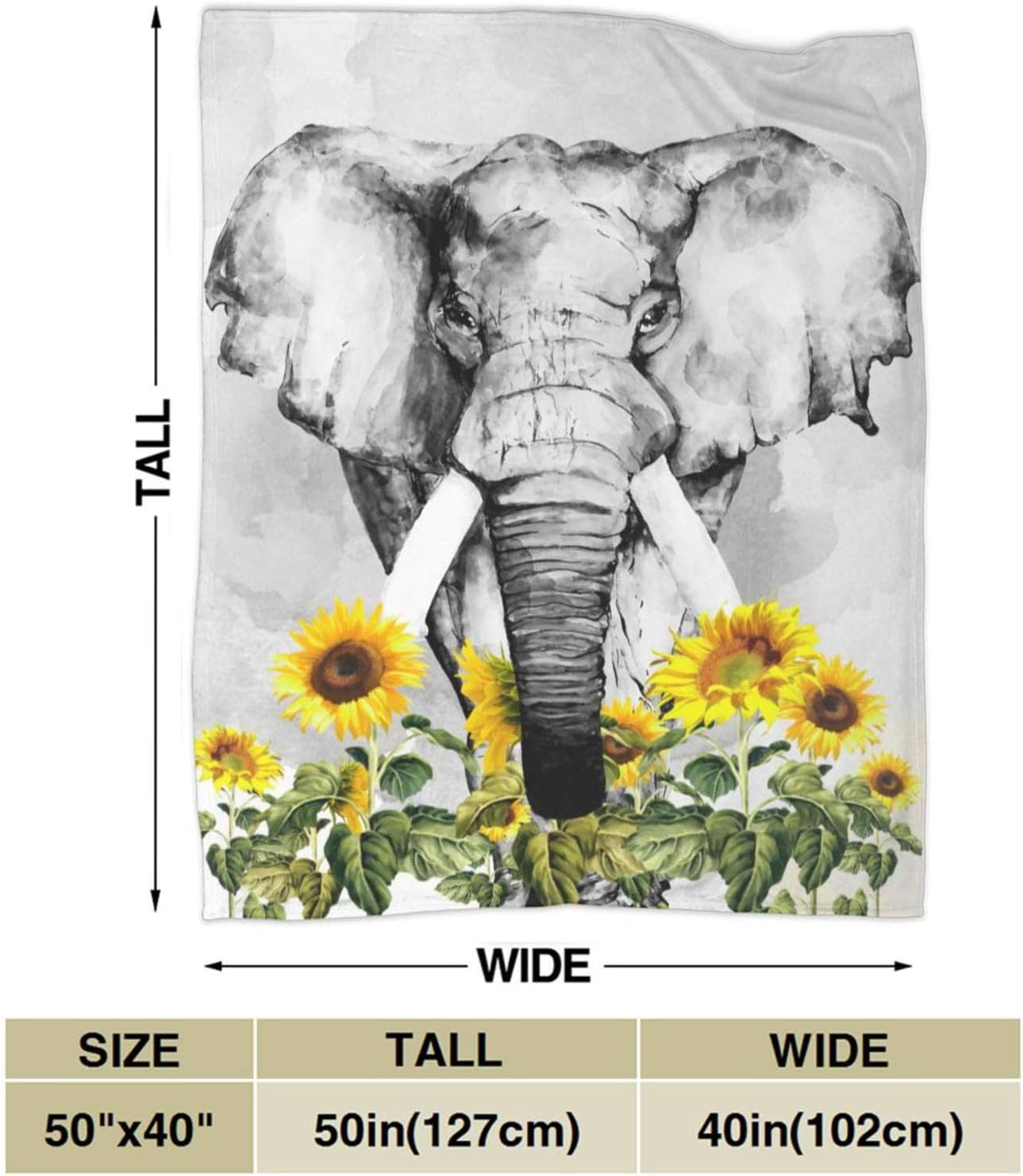 Elephant and Sunflower Blanket Anti Pilling Throw Blankets Cozy Durable Blankets for Office Couch Cinema Gifts Quality Washable 50x40 Inch - Image 3