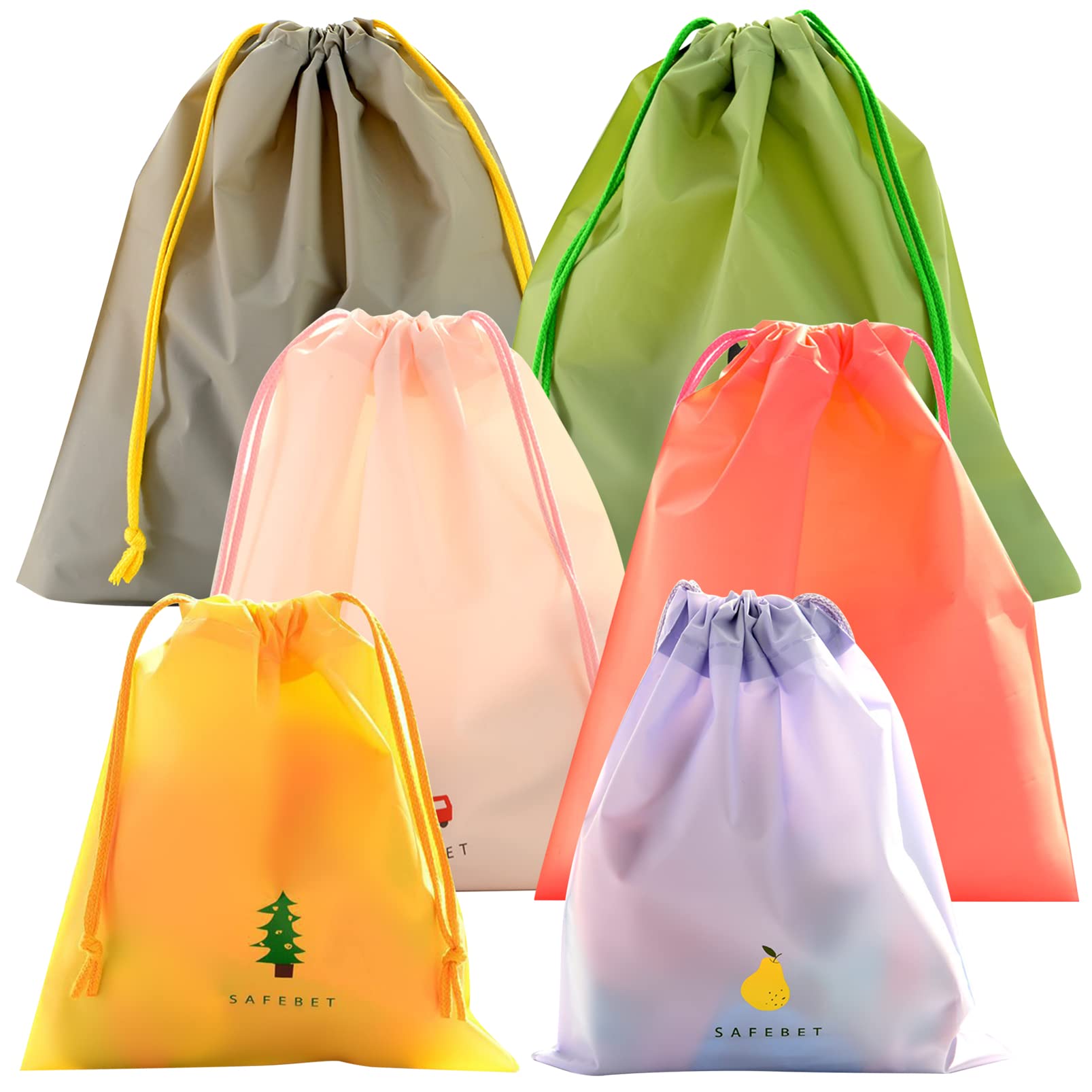 FORYNXHWIN 6-Piece Drawstring Bags - Waterproof Travel & Storage Organizers with 3 Sizes & 6 Patterns, Laundry Bags for Clothes, Shoes, Swim Gear, and Toys, Foldable & Portable Nylon Drawstring Bags