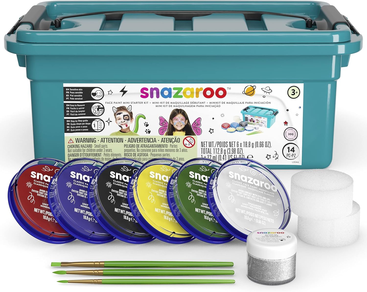 Snazaroo Face Paint Mini Starter Kit, 14 Piece Set, 6 Colors