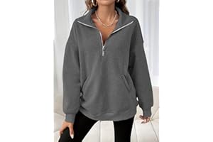 Women Sweater Shirt Half Zip Oversized Long Sleeve Cozy Warm Stand Collar Layering Fall Winter Casual