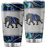 CUBICER Elegant Elephant Pattern Stainless Steel Tumbler 20 Oz For Yoga Lovers And Enthusiasts With Blue Green Marble Design Drink Heat Cool Coffee Insulated Hot Travel Bottle Mug