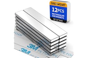 SRENMSMT Powerful Neodymium Bar Magnets, 12 Pack Rare Earth Magnets, Heavy Duty Magnets, Rectangular Magnets, Small Magnets Strong for Fridge, DIY, Garage, Kitchen, Science, Craft, Office-60x10x3mm
