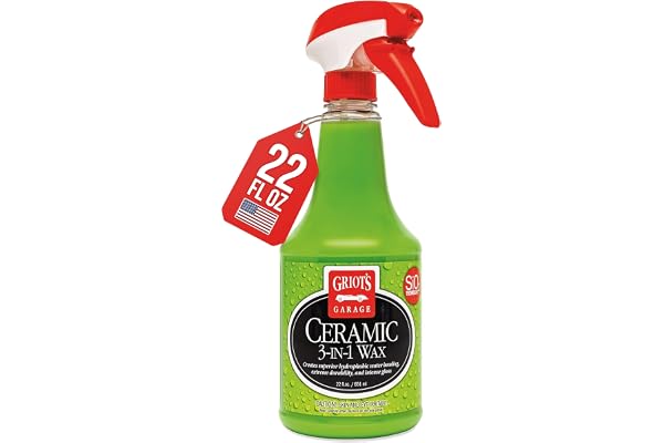 Griot’s Garage Ceramic 3-in-1 Wax, SiO2 Spray for Cars, Trucks, and RV’s, Provides Protection and Water Beading on Paint, Wheels, Plastic, Rubber Trim, Chrome, and More, 10978, 22 oz