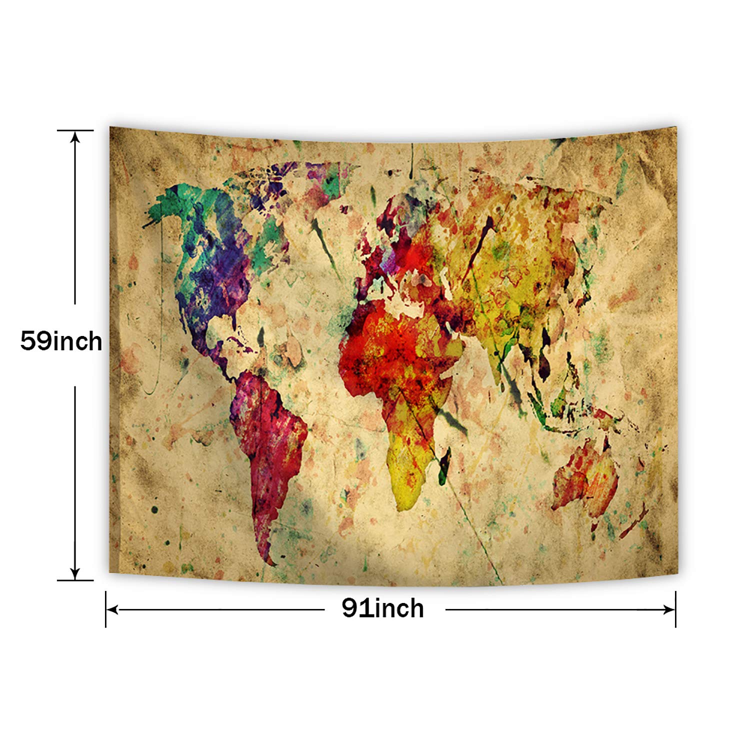 POTENCO Blankets, World Map Picnic Mat Medieval Educational Tapestry Wall Hanging Beach Towel (D, 230150cm)