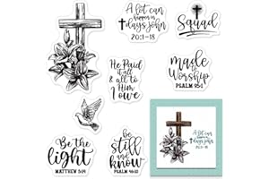 LANGFON Religion Cross Clear Stamps for Card Making Decorative Blessing Words Clear Stamps Flower Transparent Silicone Stamps for DIY Scrapbooking Supplies Embossing Paper Card Album Decoration Craft