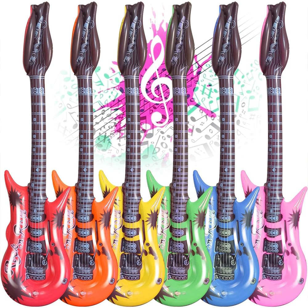 6Pcs Inflatable Guitar Musical Instruments 55cm Inflatables Guitar Muscial Instrument for Party Supplies Party Favours Balloons (6 Colors)