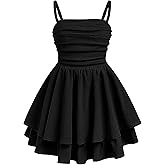 EXARUS Girls Dress Teen Ruched Layered Ruffle Swing Flowy Spaghetti Strap Summer Easter Dance Tween Dresses 8-14Y