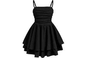 EXARUS Girls Formal Dress Teen Ruffled Flowy Ruched Spaghetti Strap Homecoming Dance Party Tween Dresses 8-14Y