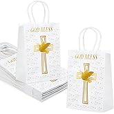 PerKoop 36 Pack First Communion Gift Bags for Boys and Girls Small Religious Party Favor Paper Baptism Candy Bags for Baby Shower Christenings Weddings Confirmations, 8.66 x 6.3 x 3.15 Inch
