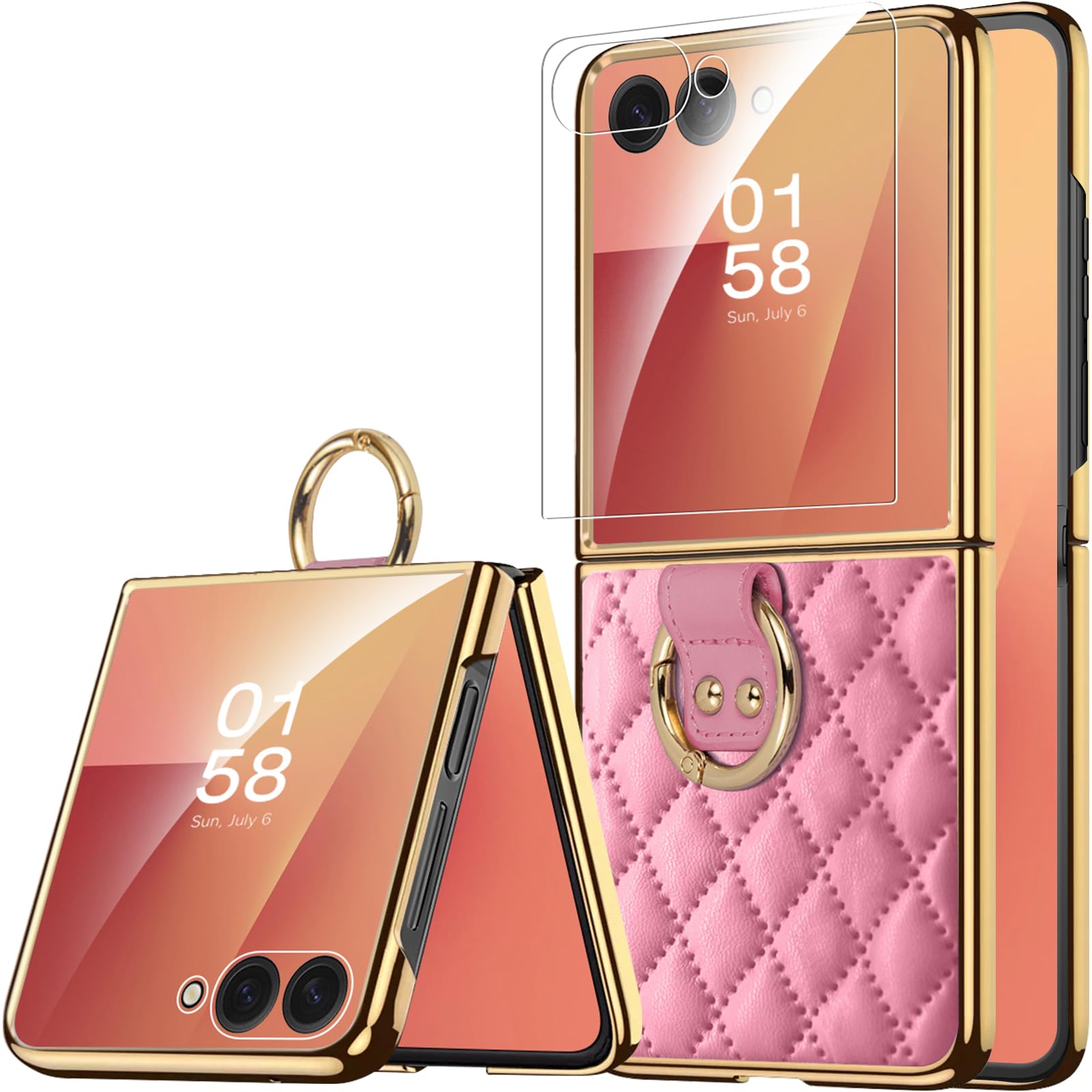 Photo 1 of Miimall for Samsung Galaxy Z Flip 7 Dustproof Case, Ring & Screen Protector, Full Body Non Slip Hard Women Heavy Duty Shockproof Cute Slim Durable Bumper Case for Galaxy Z Flip 7 2025 Cover, Pink
