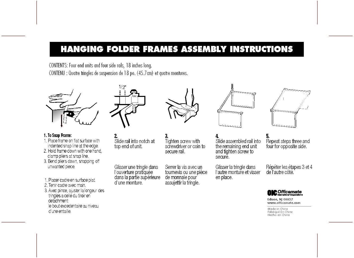 Officemate Hanging File Frame, Letter Size, Adjustable 14 to 18-Inches, 2 Pack (91990) : File Folder Racks : Office Products