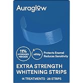 Auraglow Teeth Whitening Strips, Extra Strength Whitening Strips, 14 Whitening Treatments, 11% Hydrogen Peroxide with Nano Hydroxyapatite to Reduce Sensitivity &amp; Protect Enamel, 28 Strips, Mint