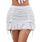 Avidlove Mini Skirt Womens Ruched Bodycon Double Layer Club Sexy Mesh Skirts Y2k Casual Short Skirt Outfits S-XXL