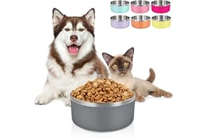 LIHONG Dog Bowls,Stainless Steel Dog Bowls for Large Dogs,Dog Food Water Bowls with Non Slip Rubber Bottom,Pet Feeding Bowl,Double Wall Insulated,Rustproof(64oz,Deep Grey)