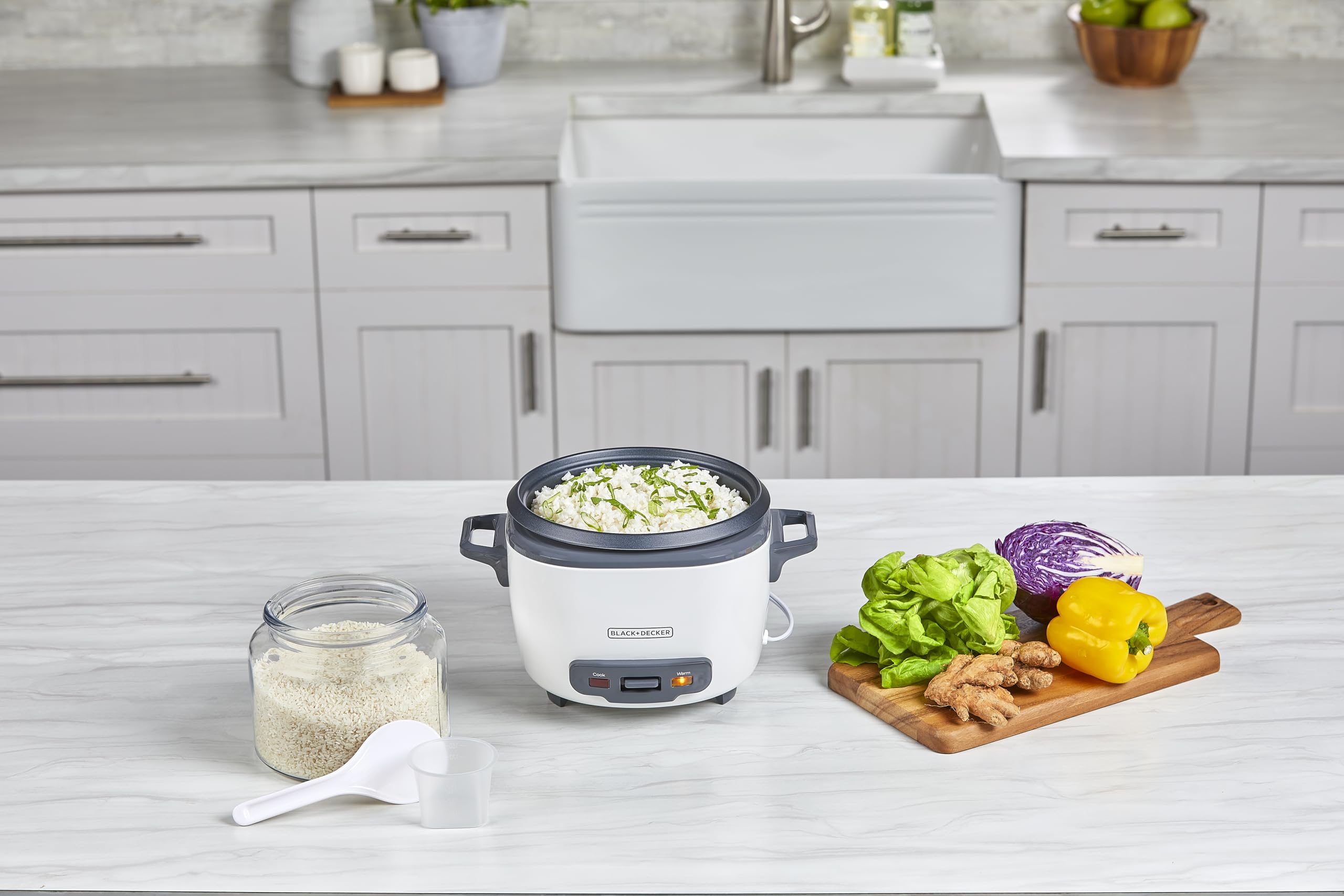 BLACK+DECKER 16-Cup Rice Cooker, 8-Cup Uncooked Rice, Steaming Basket, Removable Non-Stick Bowl, One Touch, Keep Warm