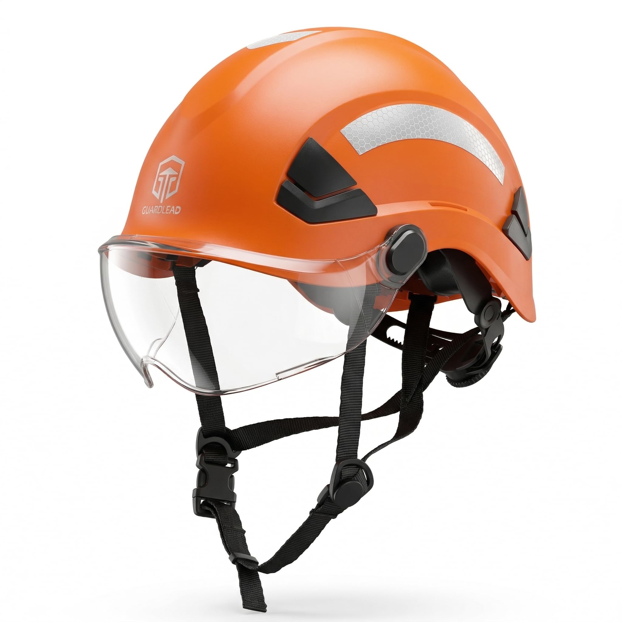 Safety Helmet Hard Hat for Men and Women, ANSI Z89.1 Approved Hardhats Ideal for Industrial & Construction,Vented (Orange with Clear Visor, EN 12492)