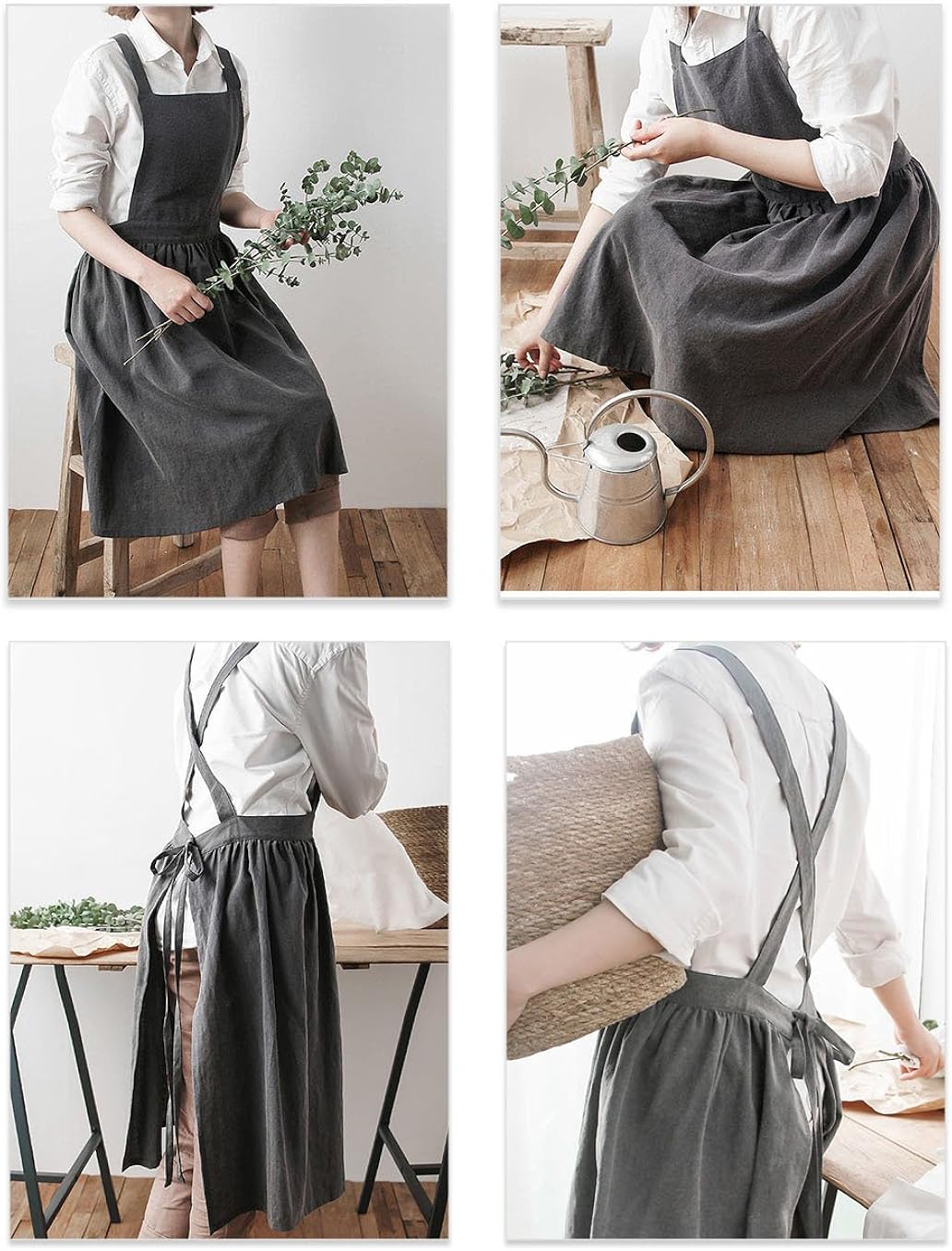 Nanxson Women Cotton Linen Bib Apron Cross Back Work Apron for Cooking, Baking, Crafting, Flower Arrangement CF3046: Clothing