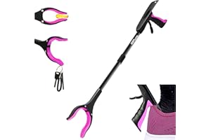 32 inch GrabRunner Folding Reacher Grabber Tool with Strong Magnetic and Swivel Head & Shoehorn(Pink)