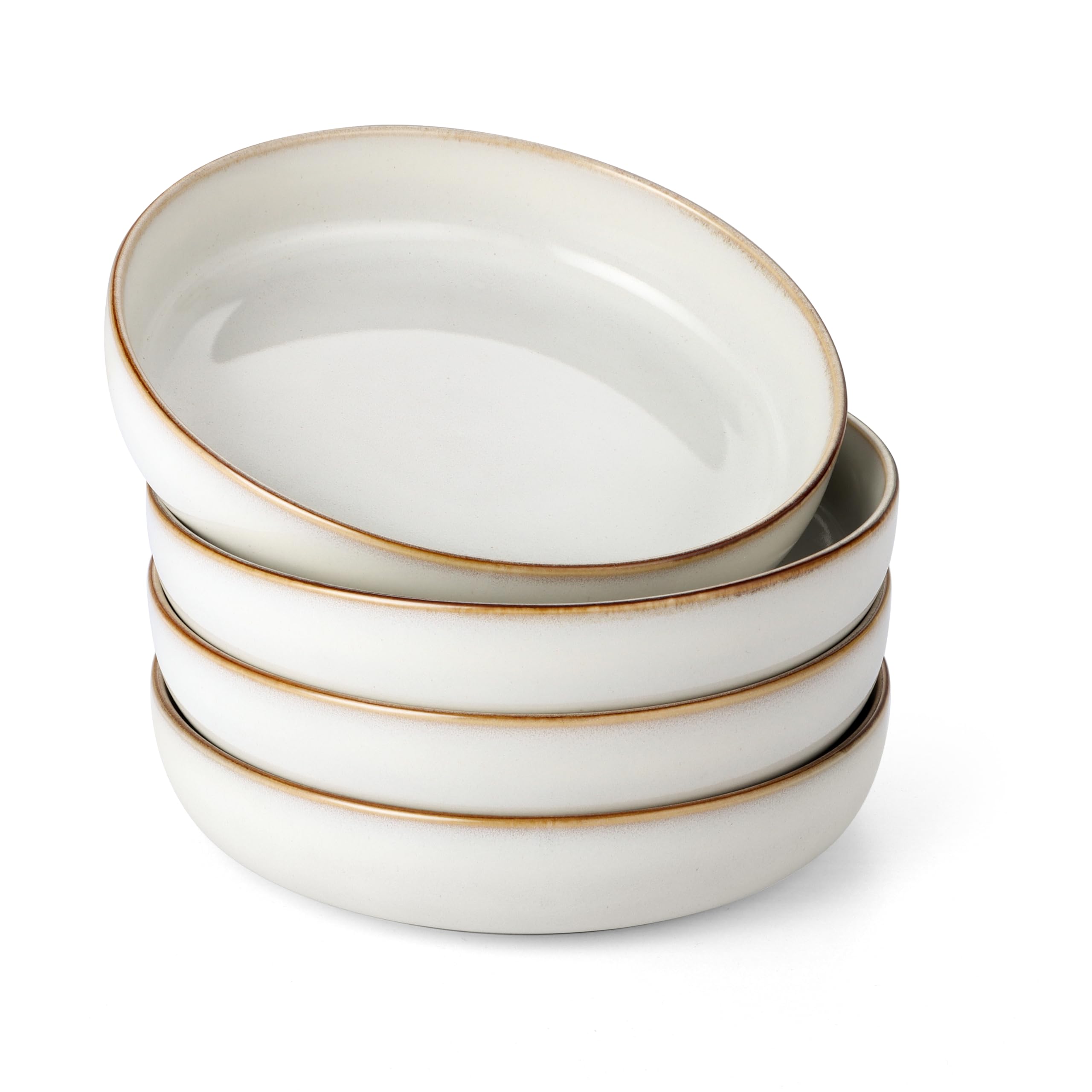 Photo 1 of E-far Pasta Bowls Set of 4, 35oz Large Salad Bowls for Serving, Wide and Shallow Ceramic Plates for Kitchen, Double Reactive Glaze, Microwave and Dishwasher Safe, Seashell White