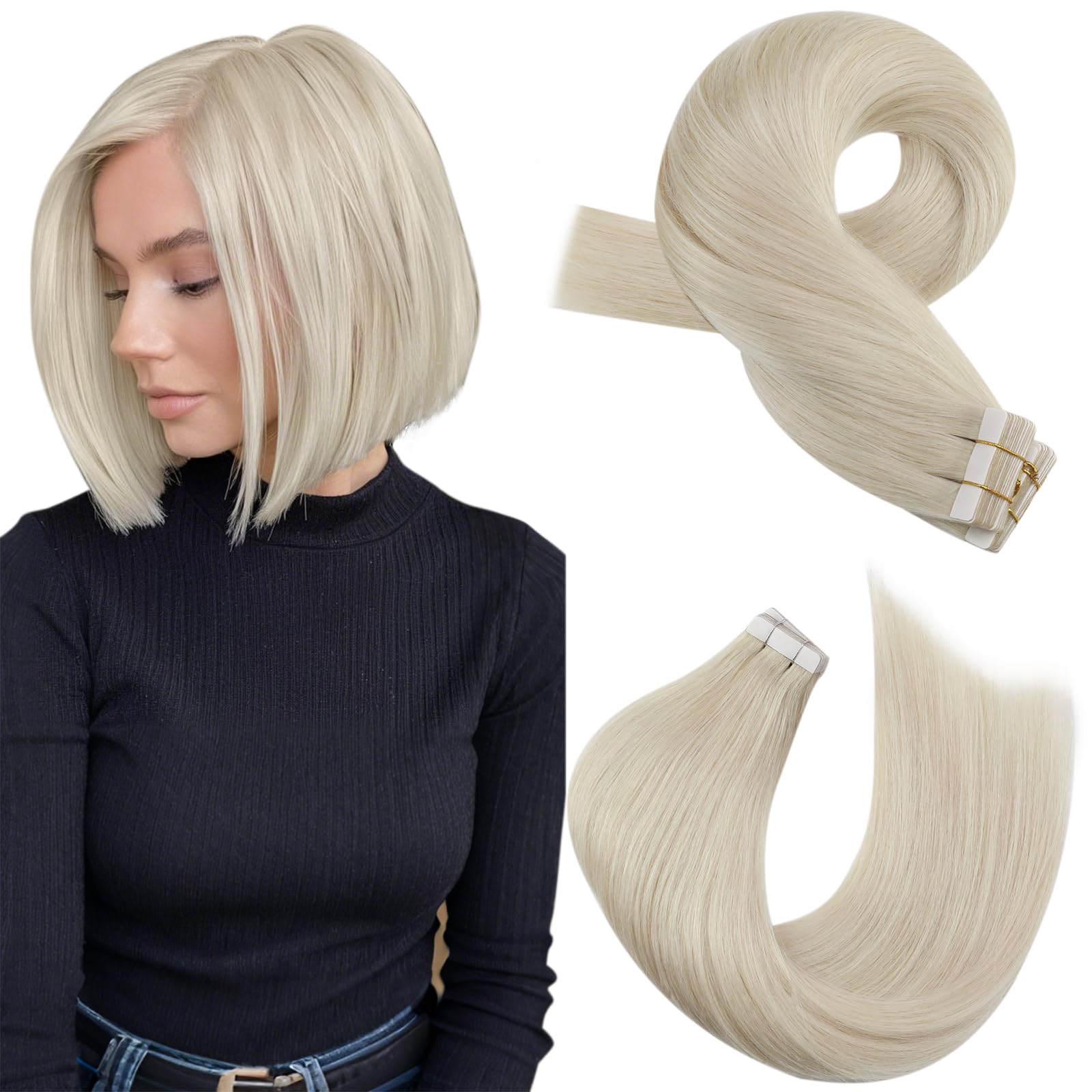 Moresoo Tape in Hair Extensions Human Hair Blonde Tape Hair Extensions Remy Human Hair Platinum Blonde 10 Inch for Short Bob Hair 20pcs/30g #60 โ image 1