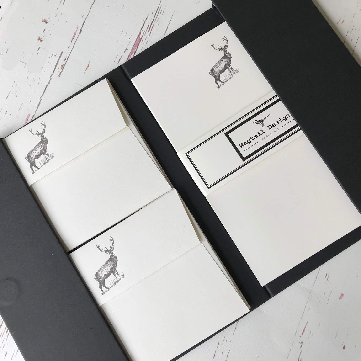 Wagtail DesignsWriting Paper Gift Set with a Deer (Stag) Illustration in a Lovely Black Box with Ribbon (18)