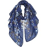GERINLY Lightweight Scarves Fashion Flowers Print Women Cotton Wrap Scarf Head Shawl Winter Gift