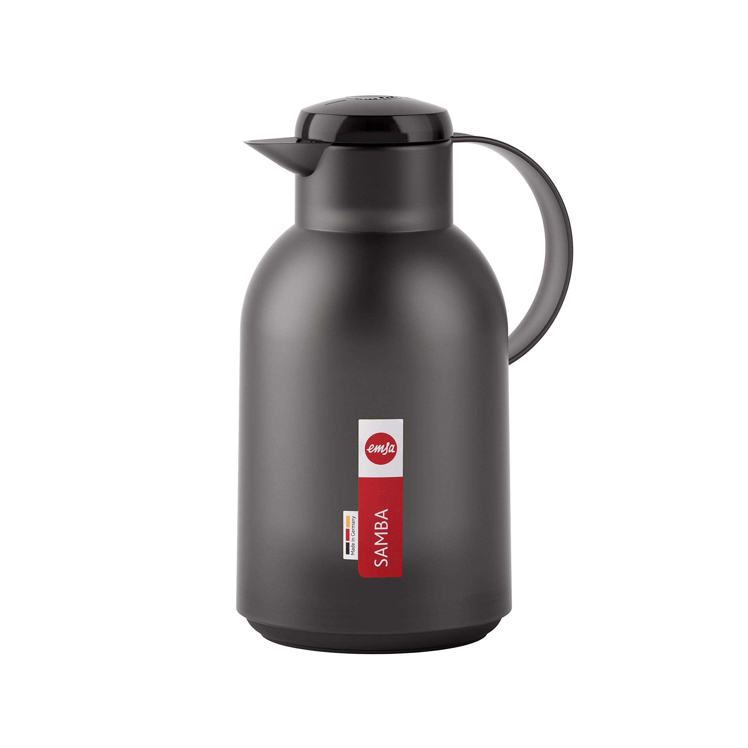Emsa N40119 Samba Insulated Jug 1.5 litres Quick Press Closure 12 Hours Hot and 24 Hours Cold Translucent Black