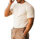 XINGCOOL Men's Ribbed Knit T-Shirts Short Sleeve Casual Crewneck Slim Fit Textured Pullover Tees