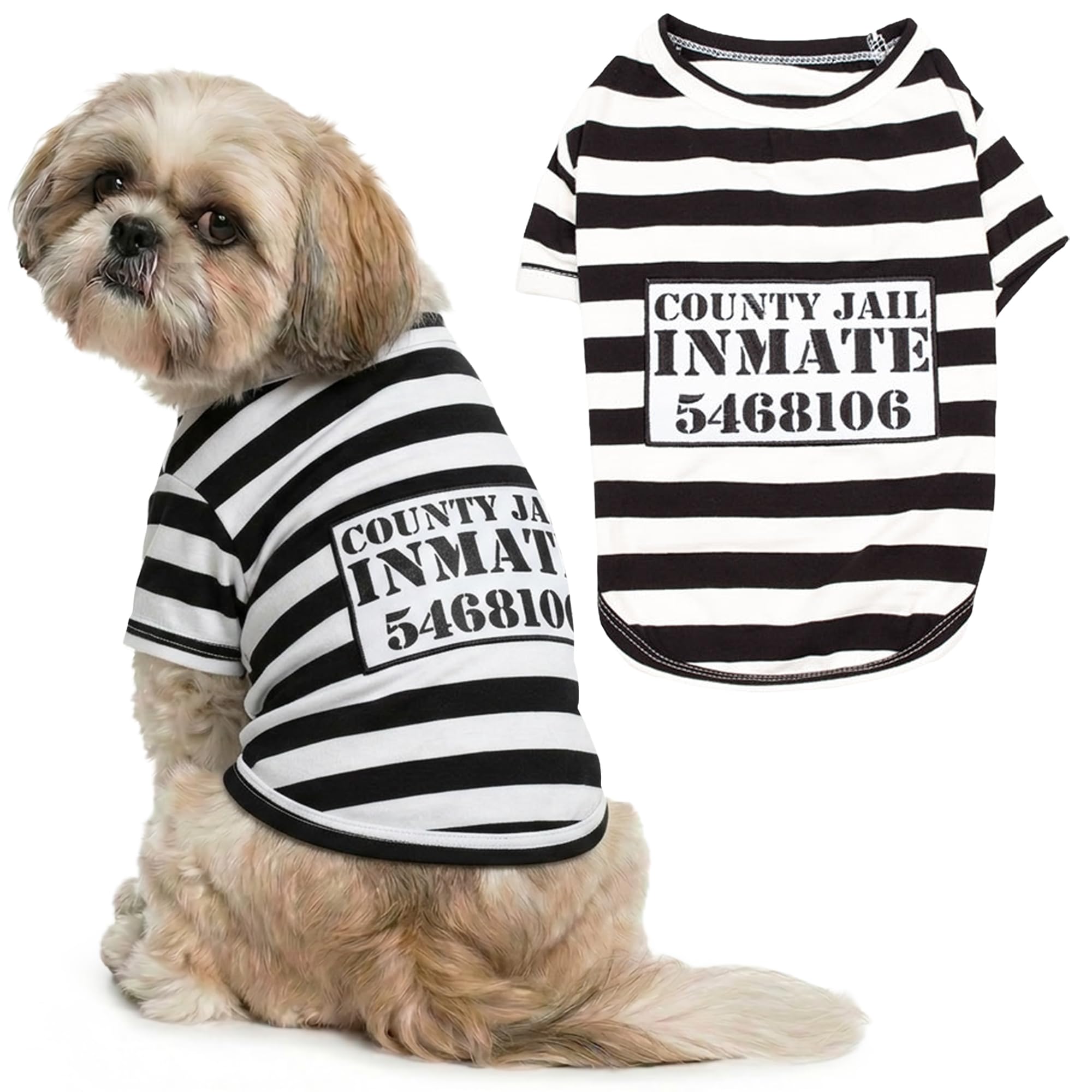 Parisian Pet - Funny Dog Cat Pet Costumes, Shirt Outfits for Halloween - Police, Prisoner, Ketchup, Mustard, Doctor, Firefighter, Sailor, Pirate (Furry Inmate - Prisoner, M)