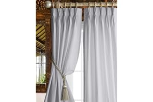 Homi Drapes Triple Pinch Pleated Blackout Curtains for Hooks,Tieback Added 100% Polyester Thermal Insulated Room Darkening Patio Door,Window Drapes for Home(2 pannels W(26+26) (Silver, 52"x63")