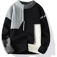 GURUNVANI Patchwork Sweater Mens Colorblock Jumper Cable