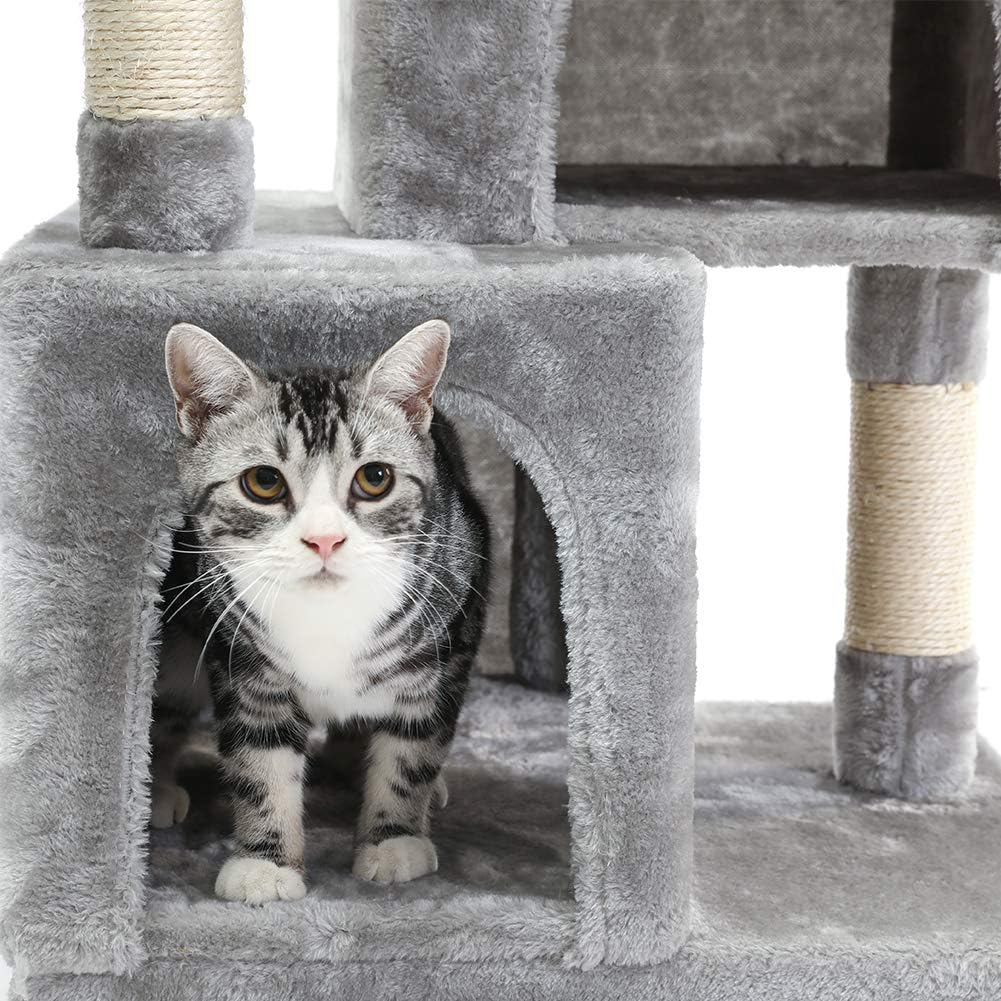 SUPERJARE Cat Tree with Plush Perch & Dangling Balls, Activity Kitten Centre Tower Equipped with Basket, Scratching Posts and Plush Condos - Gray : Pet Supplies