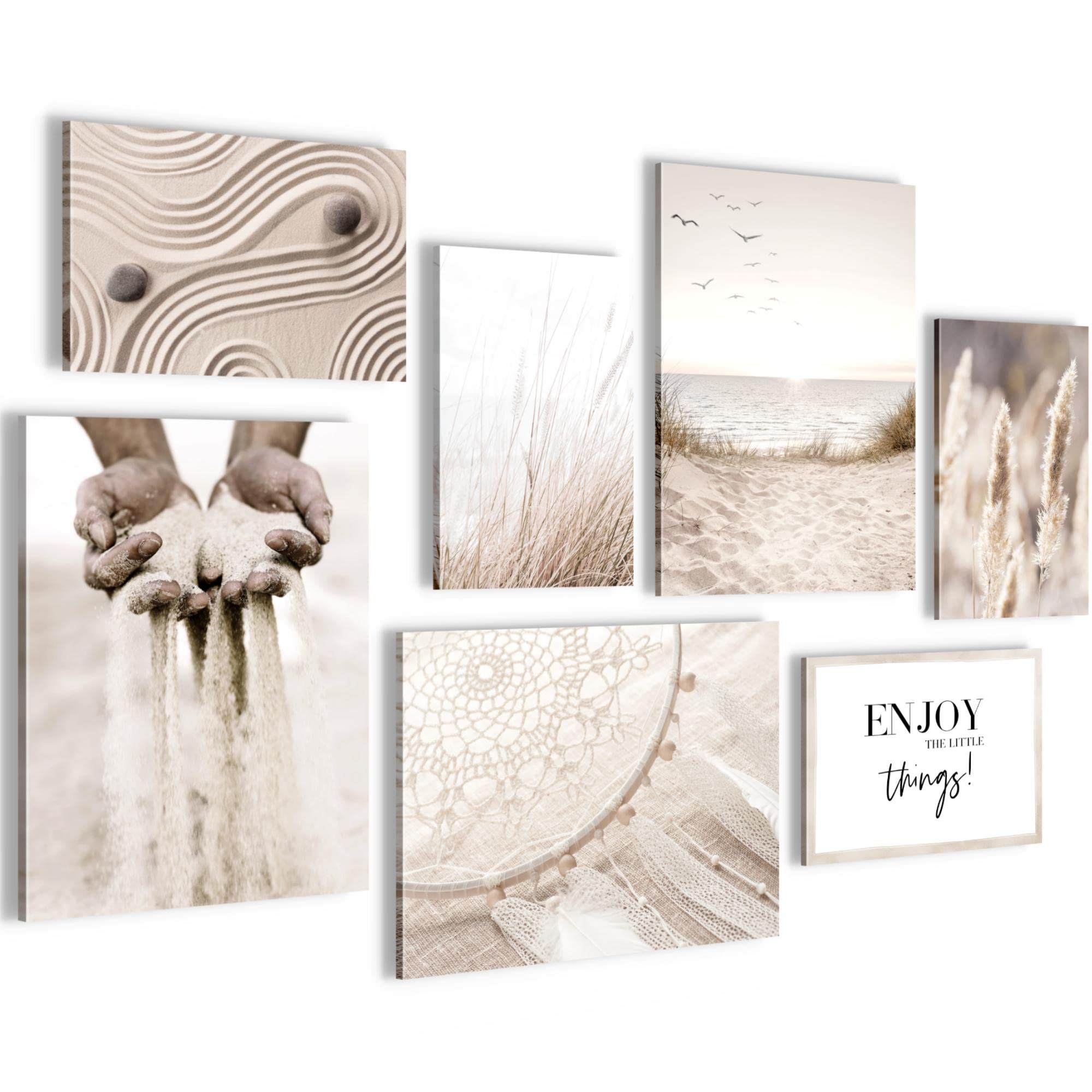 Novart Set of Canvas - COMPLETELY READY TO HANG - Pictures for Wall - Boho Pampasgras - 7 Pieces - Living Room Bedroom N003571a