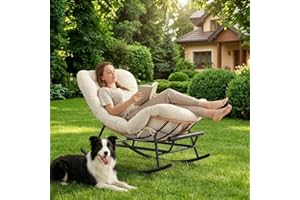 Papasan Rocking Chair, Oversized Lounge Egg Chairs with Thick Removable Cushion, 350 Lbs Comfy Patio Rocker for Balcony, Porc