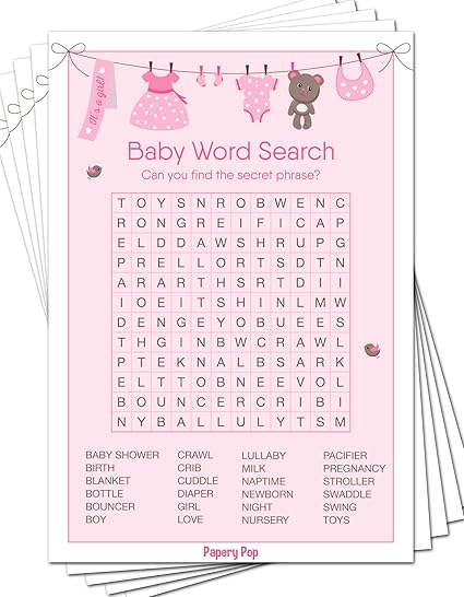 Amazon Com Baby Word Search Game Cards Pack Of 50 Baby Shower