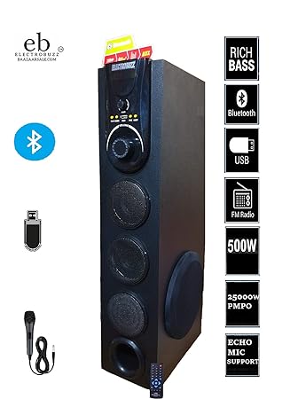 ELECTROBUZZ 4.25 HiFi Dj 500w Tower Speaker 25000w PMPO Multimedia Speaker System Home Theater Bluetooth,Aux,USB,FM ETC