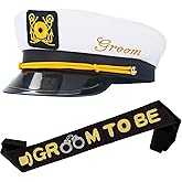 Auge Mara Groom Captain Hat with Groom Sash Bachelor Party Favors Supplies Decorations, Ideas, Gifts Nautical Bachelor Hat