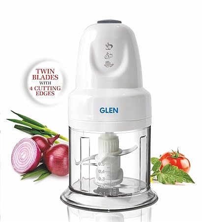 Glen 4043 Turbo Electric Vegetable Chopper Twin blade with 4 Cutting Edges