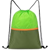 Veious Small Drawstring Backpack Bag, Gym Sackpack for Sports, Green | Lightweight Swim Bag Cinch Bag with Zipper Pockets