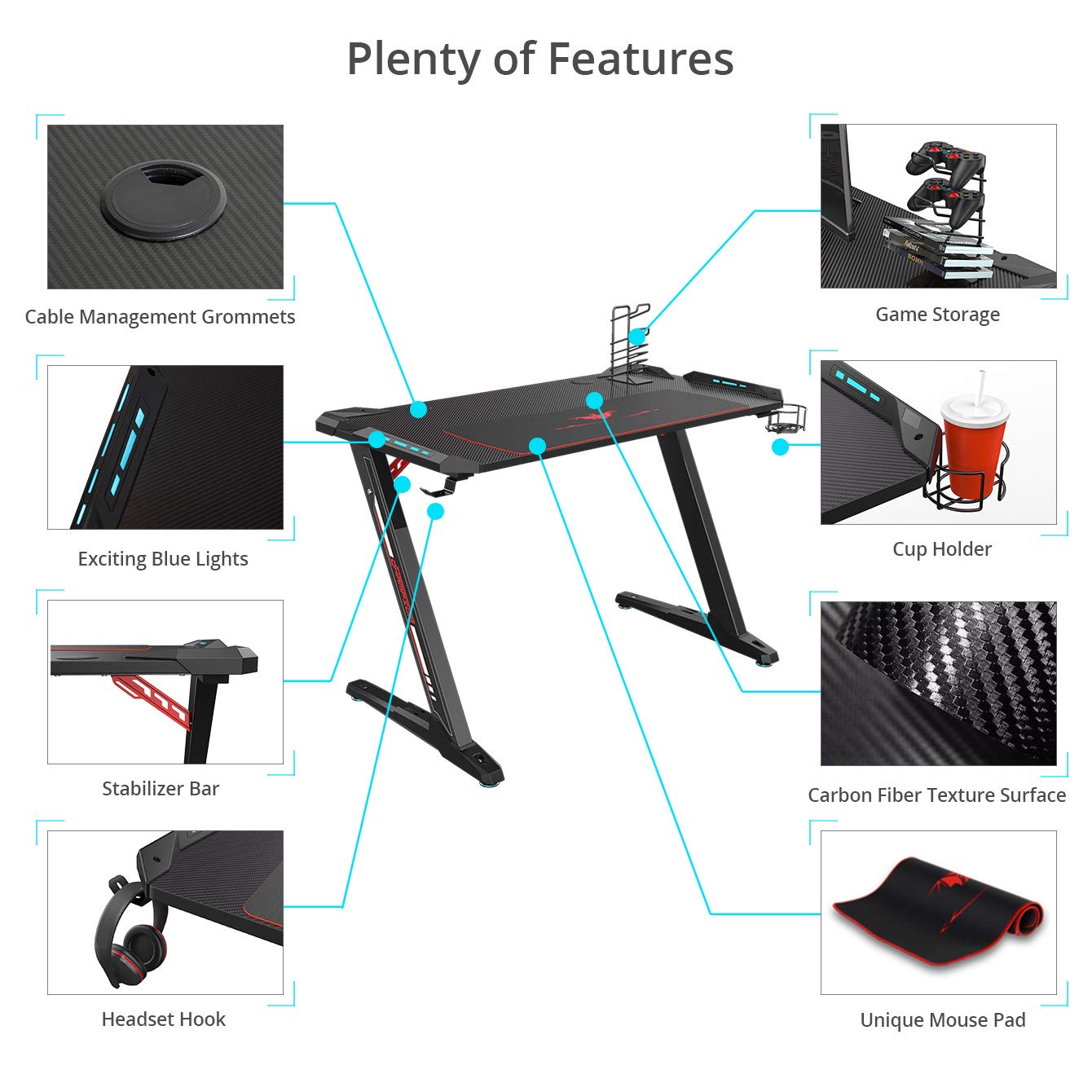 EUREKA ERGONOMIC Gaming Desk Z1S Gaming Table 44.5'' Gaming Computer