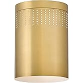 Lark Casey Small Flush Mount Light, Modern Profile, Perforated Details, Lacquered Brass Finish