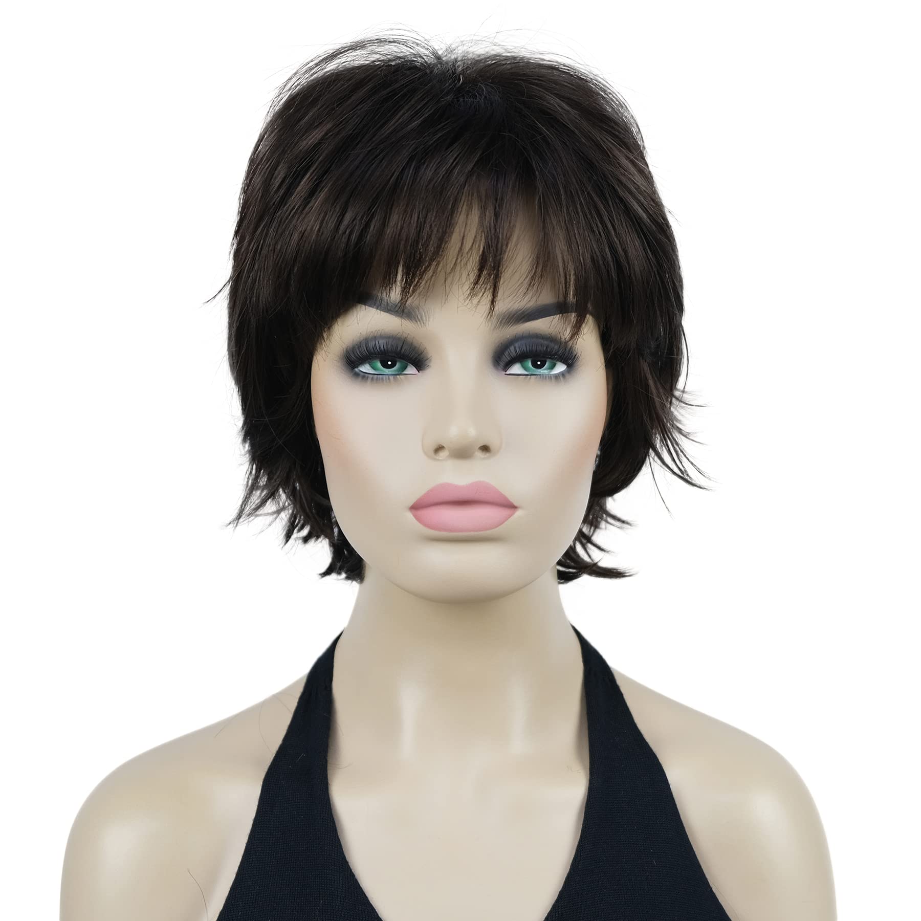 Lydell Short Layered Shaggy Wavy Full Synthetic Wigs (Chestnut Brown)
