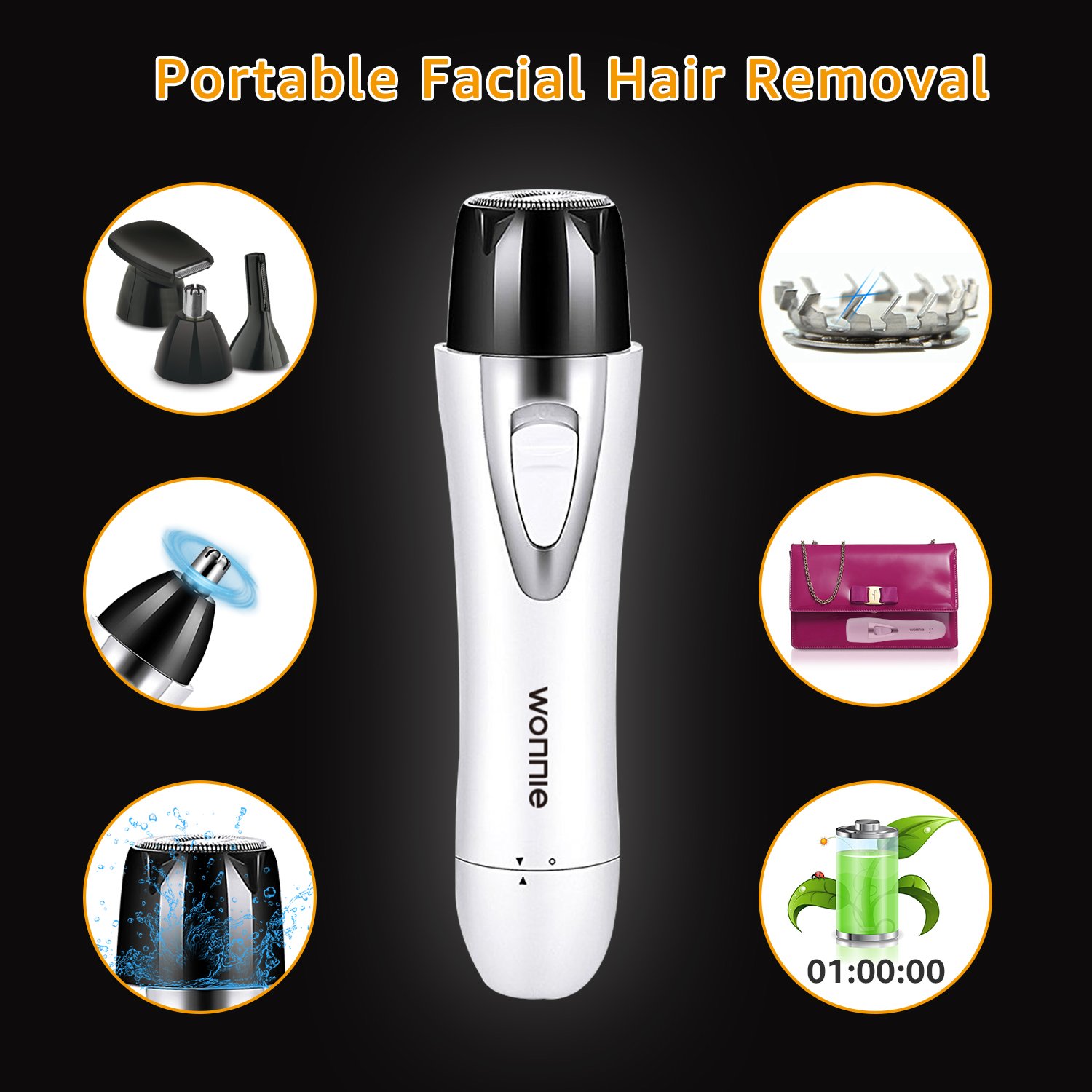 Lady Shaver 4 in 1 Facial Hair Removal for Women Painless Flawless Epilator Waterproof Electric Ladies Razor USB Rechargable Eyebrow Trimmer/Face Trimmer/Nose Hair Trimmer/Bikini Hair Trimmer White