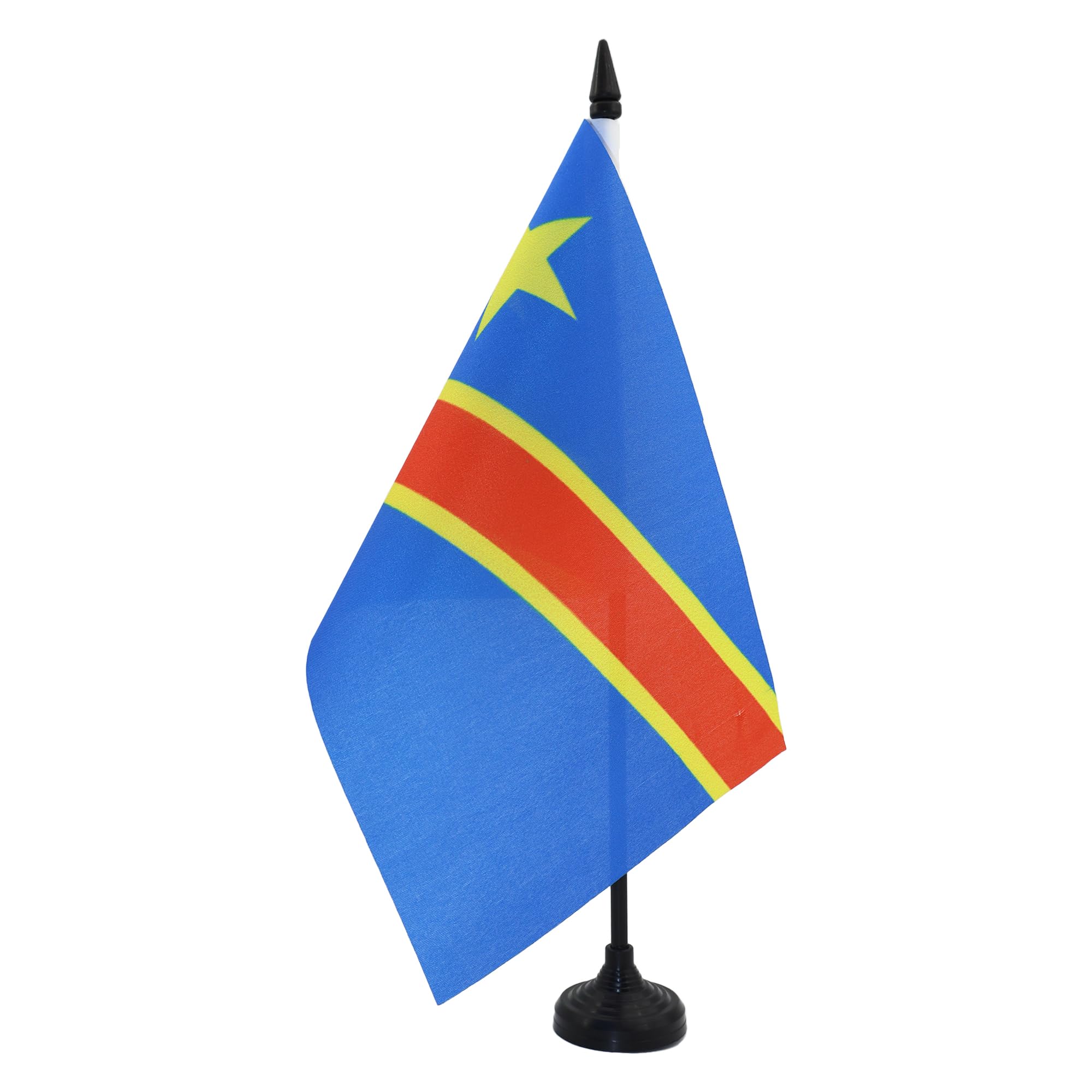 AZ FLAG Democratic Republic of the Congo Table Flag 5'' x 8'' - Congolese Office Decoration 100% Polyester 21 x 14 cm - Mini Desk Flag with Pole and Black Plastic Base