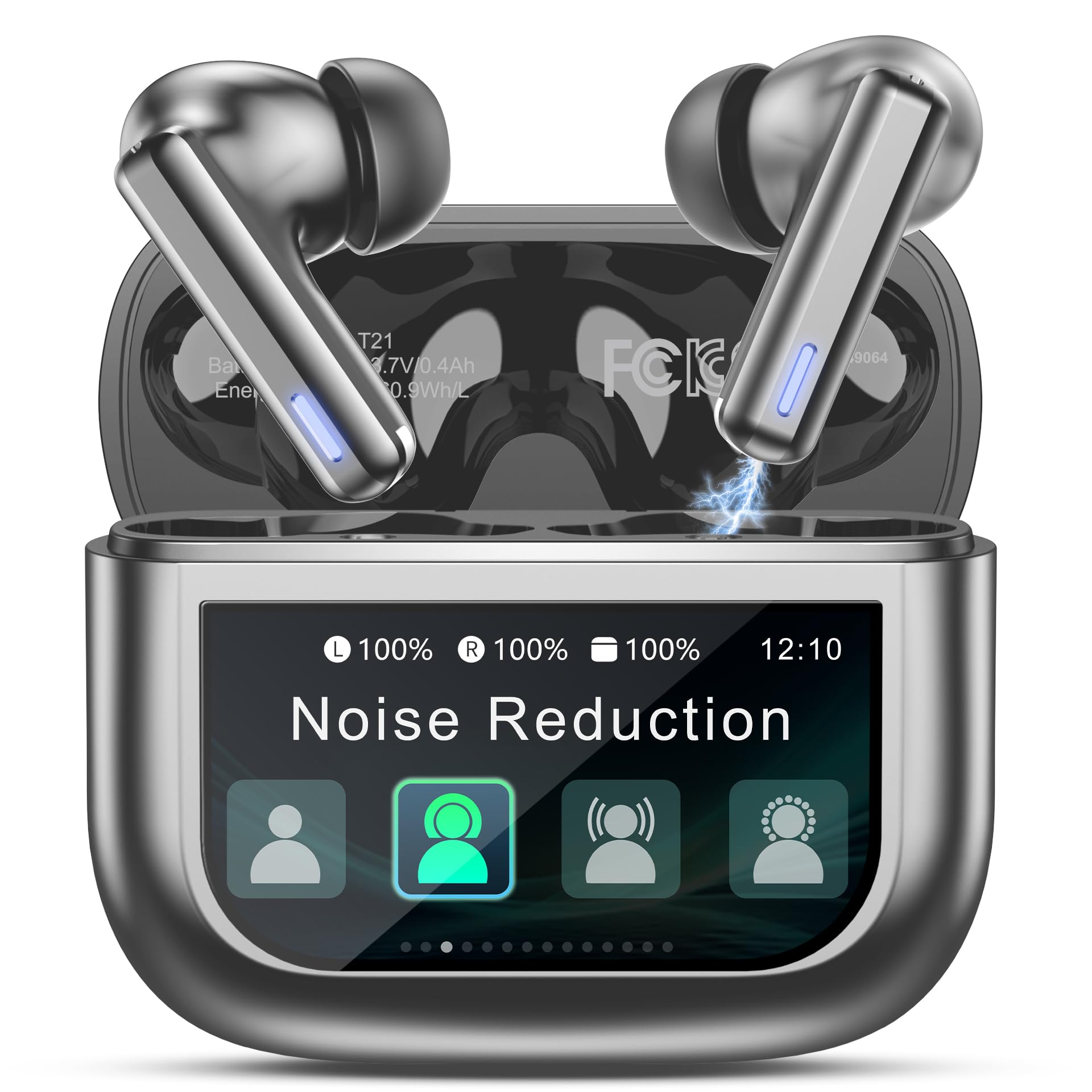 ZIUTY Wireless Earbuds Bluetooth Headphones, ANC/ENC Noise Cancelling, Ear Buds with Multifuntional Touch Screen, 40H Stereo Sound for Sports, IPX7 Clear Calls, 5 EQ for iOS Android (Charcoal)