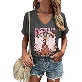 Women Rock Band T-Shirts Vintage Rock and Roll Country Music Shirt Funny Concert Outfit V-Neck Vacation Tops
