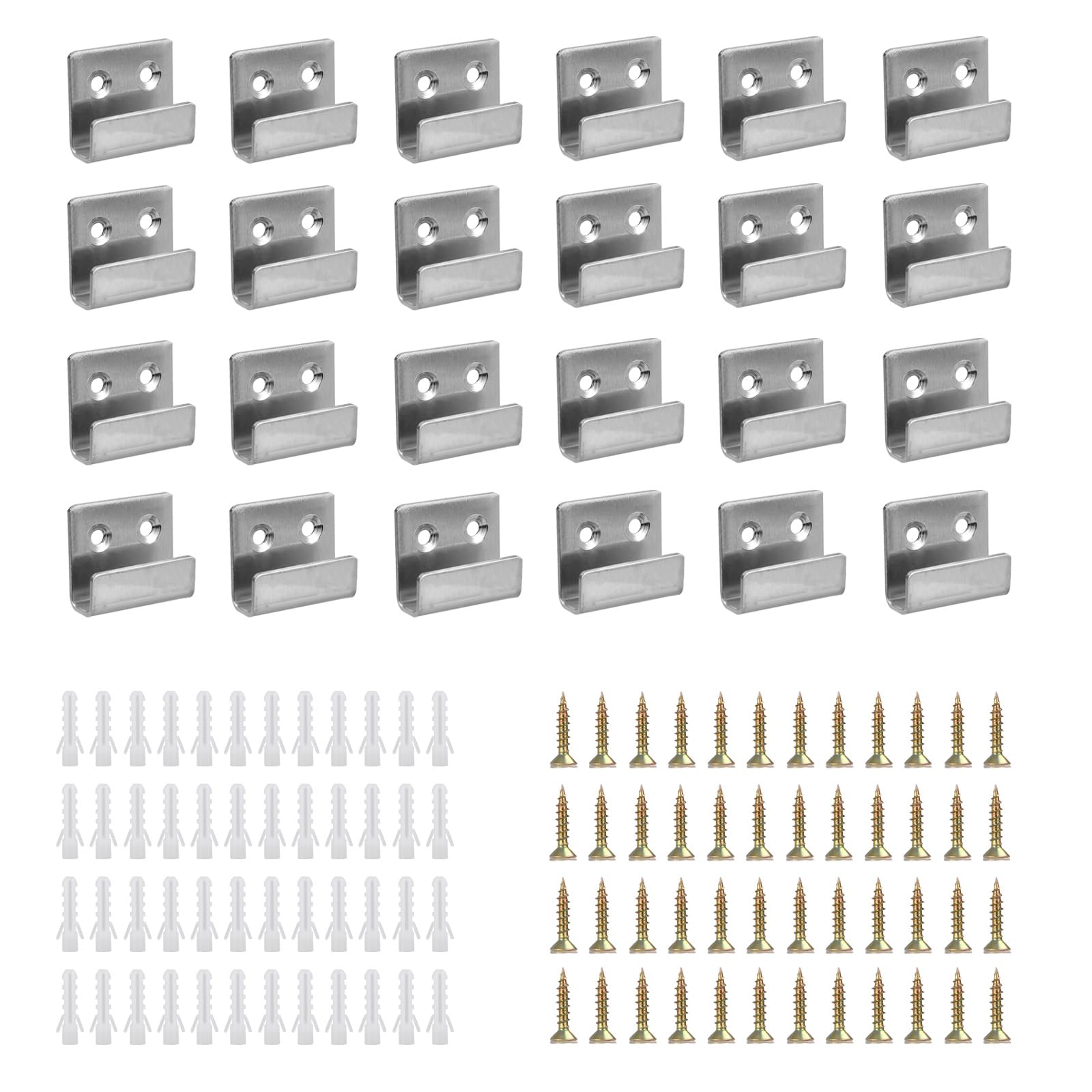 SHUESS 24 Pcs U Shaped Brackets - Mirror Hooks Heavy Duty Stainless Steel - U Brackets for Ceramic Tile - Mirror Hanging Bracket with Screws