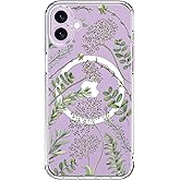 ICEDIO for iPhone 17 Case with Screen Protector - Wireless Charging Compatible, Enhanced Camera Protection,Slim Fit - Clear Cover with Trendy Floral Design for Women - Green Leaves Floral Flower