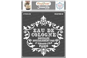CrafTreat French Stencils for painting on Wood, Canvas, Paper, Fabric, Floor, Wall and Tile - Eau De Cologne - 12x12 Inches - Reusable DIY Art and Craft Stencils for Home Decor - french Script Stencil