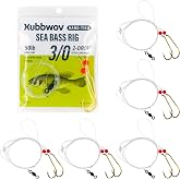 Xuov Sea Bass Rig, 6-Pack Hi-Lo Rigs for Porgy, Hooks Size 2/0, 3/0 | Hand-Tied Saltwater Fishing Rigs with Gold Baitholder hooks, 50lb Mono Leader, Sinker Loop &amp; 97lb Swivel for Bottom Fishing